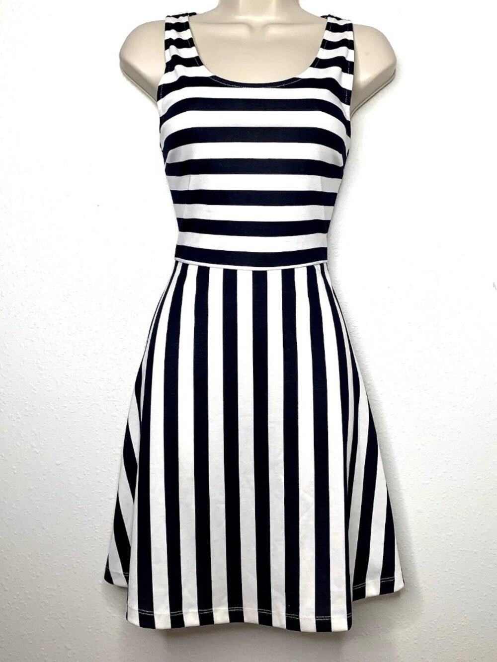 Y2K B&W Stripe CROSS BACK Skate MINI DRESS M Whimsigoth Surf Boho Festival Goth